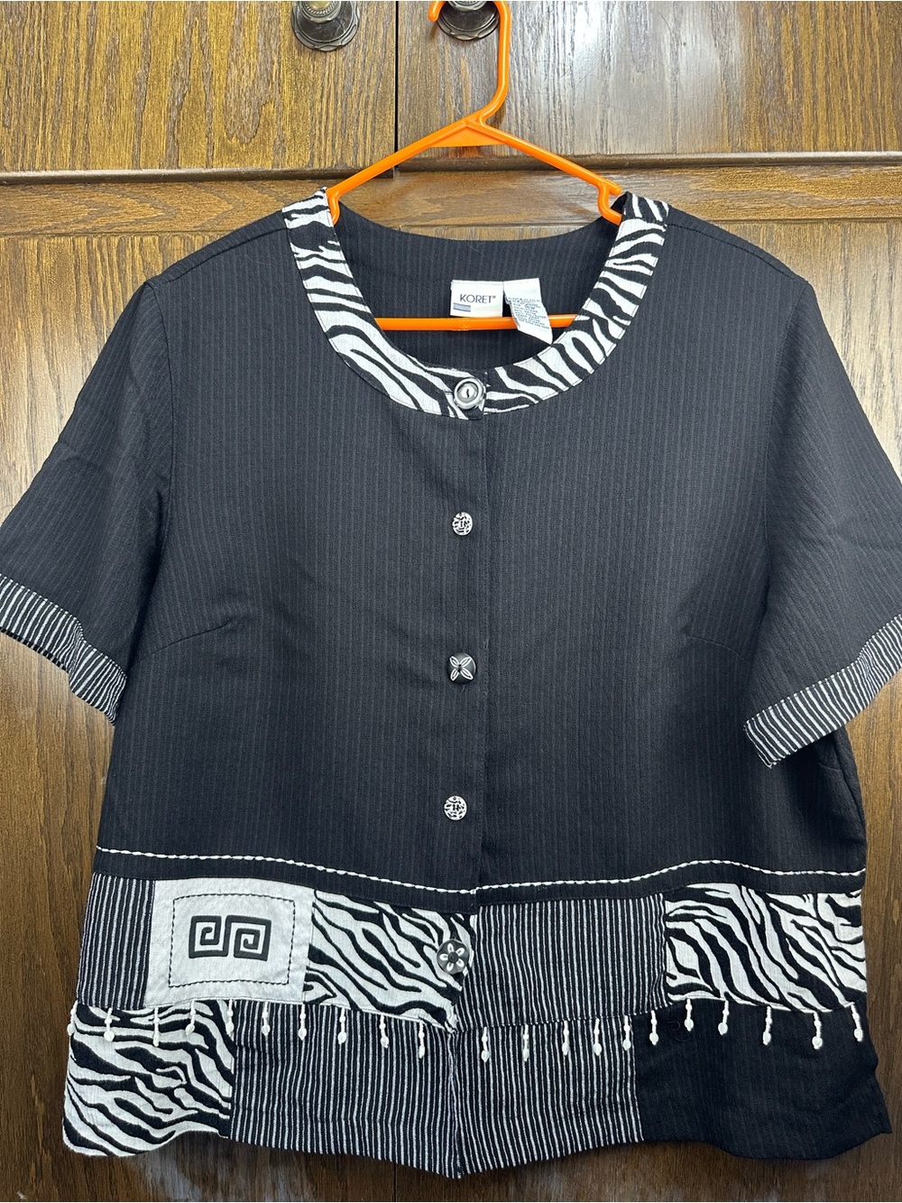 Koret Black Short Sleeve Top with Zebra Trim